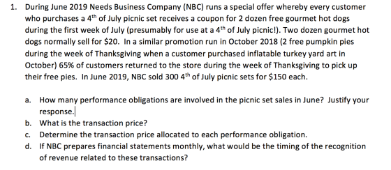 1. During June 2019 Needs Business Company (NBC) runs a special offer whereby every customer who purchases a 4th of July picn