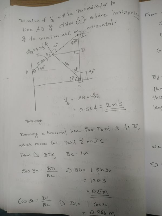 des horizontal, from action of ye will be perpendicules to link AB & slider (c) slides horizon direction will be horizontale