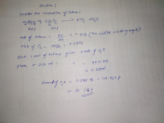 Solution Consider the Combustiou f Octome 830 lao 3 s to0 乙 Sie eel etve gives q male