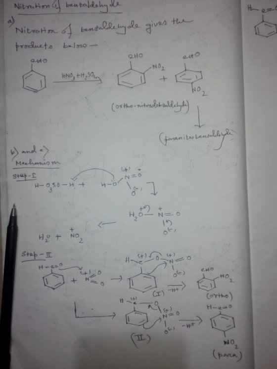 Nitration of benzaldehyde Nitration of benzaldehyde gives the products below QHO auto eto I HNO, +1, Sºury ] NO2 + K NO2 (ort