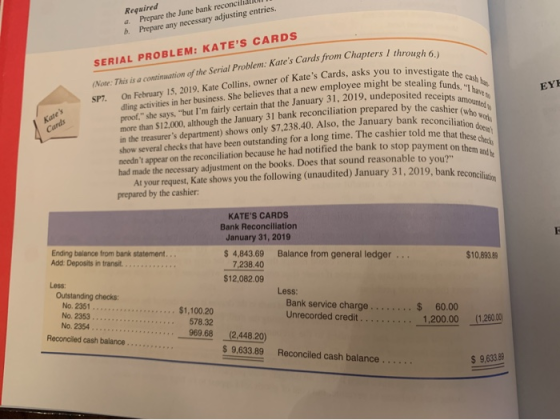 Regwired . Prepare the June bank reconciliation b. Prepare any necessary adjusting entries. Is from Chapters I through 6.) SE