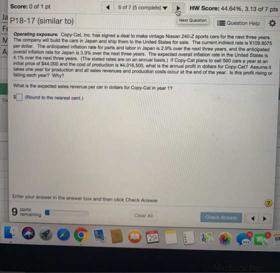 Score: 0 of 1 pt 6 of 7 (5 complete) HW Score: 44.64%, 3.13 of 7 pts Ja Next Question P18-17 (similar to) Question Help FE Op