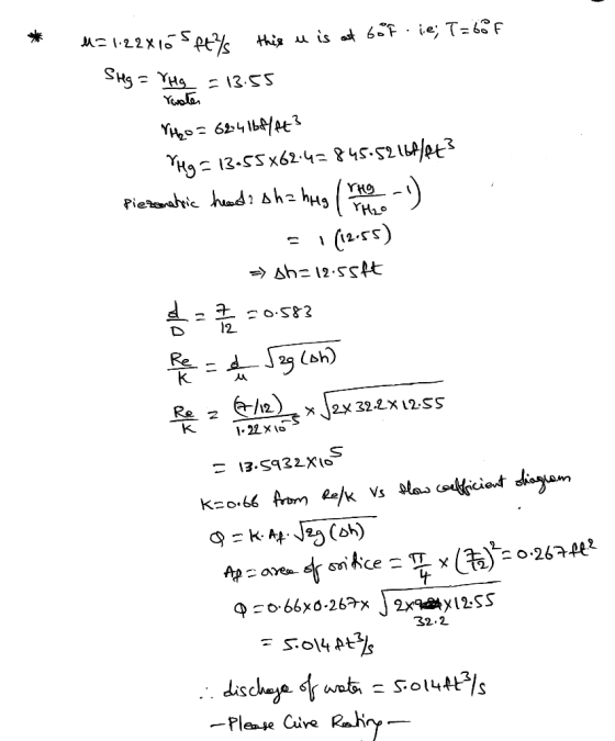 rwater M=1.22x10 sfth this eu is at 6of ie; T = 60f SHg = VHg = 13.55 TH2O = 62416f/ft? Yig = 13.55x62:4=845.52169/873 piezom