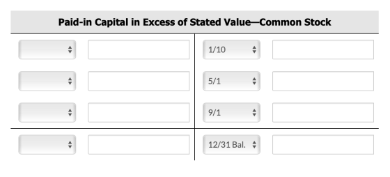 Paid-in Capital in Excess of Stated Value-Common Stock 1/10 5/1 A 9/1 12/31 Bal. A