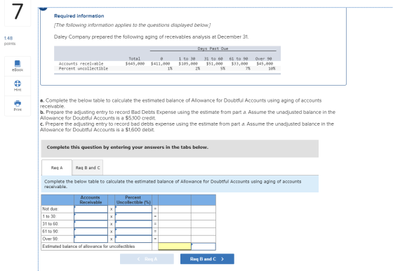 Required information [The following information applies to the questions displayed below.] 1.48 Daley Company prepared the fo