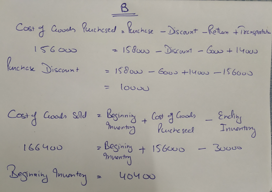 B В Cost g Goods Purchased a kuchese - Discount - Return + Transportaran 156ooo 158000 • Discount how tlhou Penchase Discount