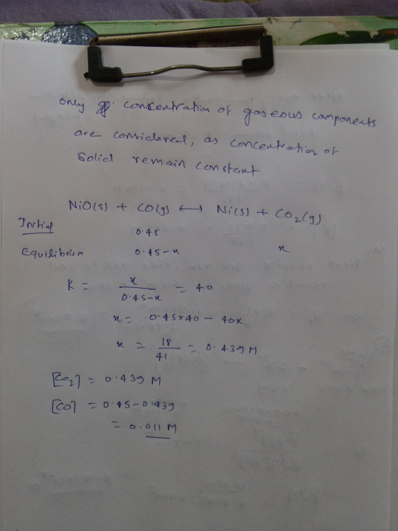 only of consentration of goseous components are solid considered, as concentratan of remain constant NiOls) & colgs Nils & co