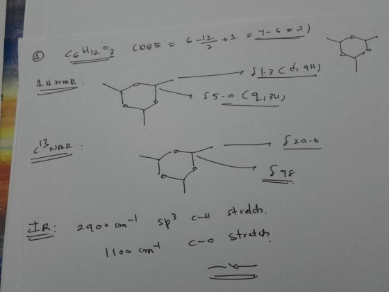 C6H12O COBE = 6-12 + 1 = 7-622) ли 14 wmr : 81.3cdigh) 55.0 (2,34) - $20.0 الملح IR: 2900 cmt sp3 cull strelch. 2900 cm c-o s
