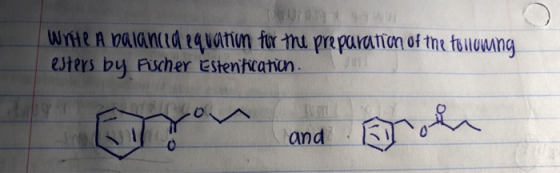INS Write A balanced equation for the preparation of the tollemng esters by Fischer Estenfication you and Eron and