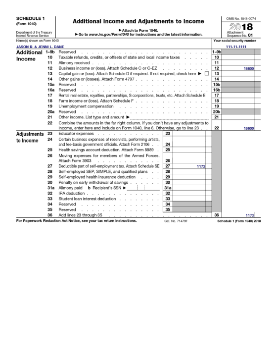 OMB No. 1545-0074 2018 Attachment Sequence No. 01 Your social security number 111-11-1111 1-9b 10 16600 13 15b 16b 17 18 19 2