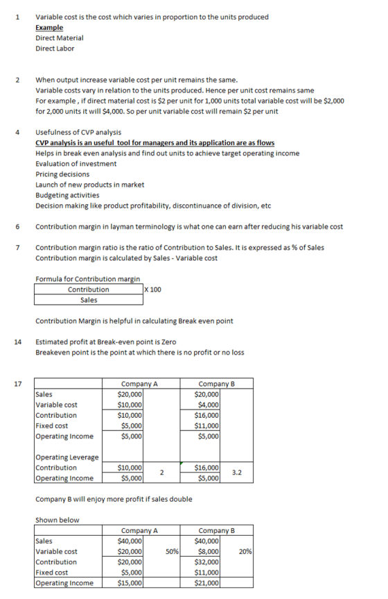 1 Variable cost is the cost which varies in proportion to the units produced Example Direct Material Direct Labor When output