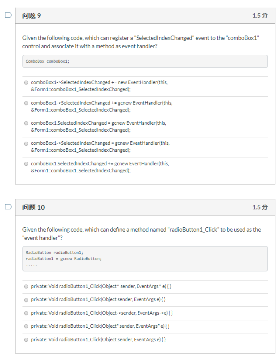 109 1.5 Given the following code, which can register a SelectedIndexChanged event to the comboBox1 control and associate