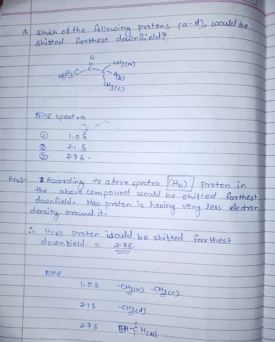 which of the following protons (and), could be shitted farthest downfield? czta) (Hb) Cat₂ C CH3 (c) WinR spectra 1.08 21.8 2