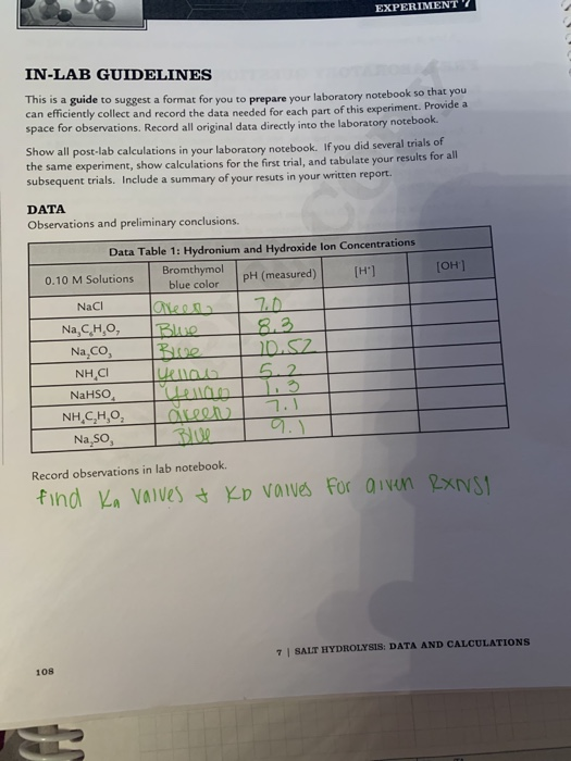 EXPERIMENT IN-LAB GUIDELINES This is a guide to suggest a format for you to prepare your laboratory notebook so that you can