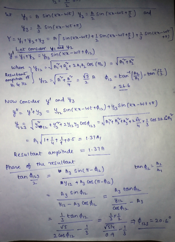 2. ut Let Consider di ad where amplitude オ 26. 6 uow Consida and 12 3313 Resultant ampumda =1.37 A Phare o thu resultant 12 А