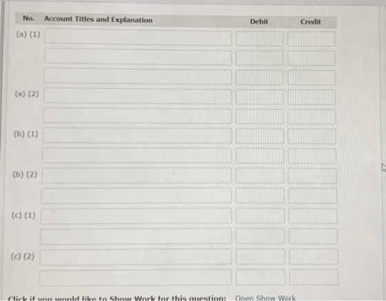 Debit Credit No. Account Titles and Explanation