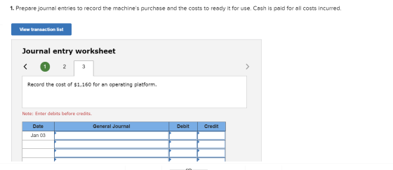 1. Prepare journal entries to record the machines purchase and the costs to ready it for use. Cash is paid for all costs inc
