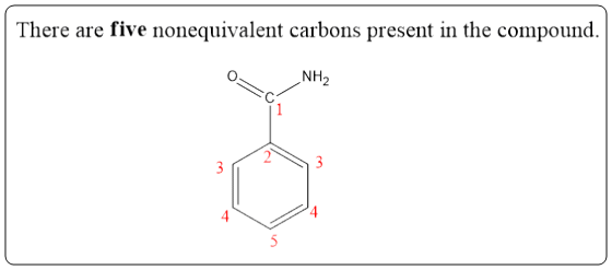 There are five nonequivalent carbons present in the compound. NH2