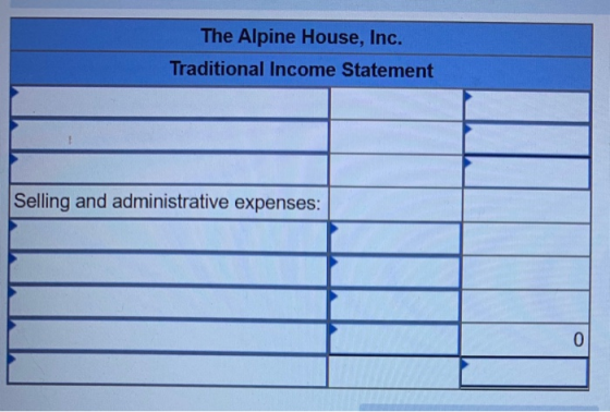 The Alpine House, Inc. Traditional Income Statement Selling and administrative expenses: