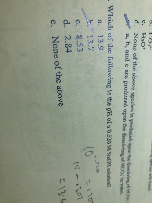 b. CO32- c. H3O+ d. None of the above species is produced upon the dissolving of ICOS! 1 a, b, and c are produced upon the di