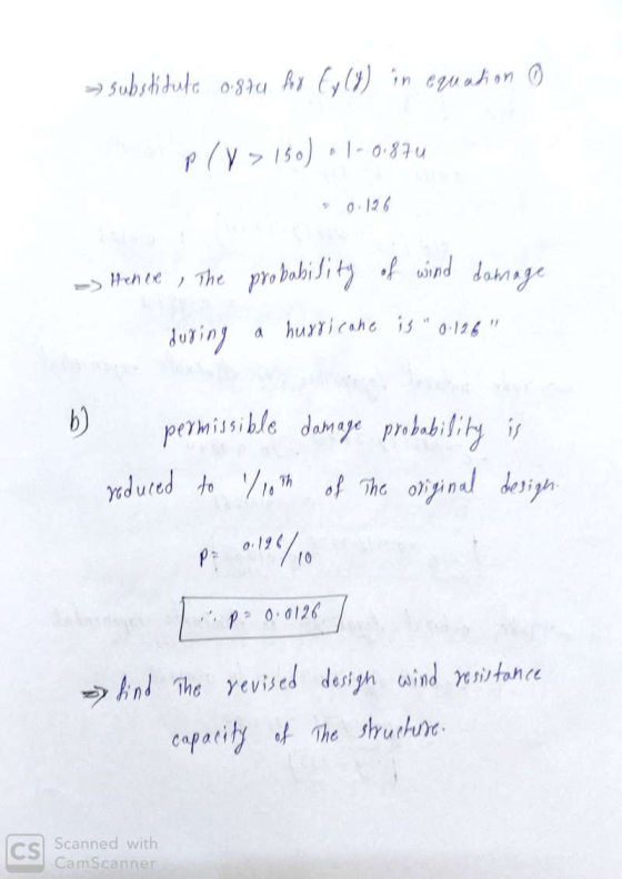 - substitute 0.874 fox Ey(y) in equation ply > 150) - | -0,874 0.136 - thence, the probability of wind damage during a hurric