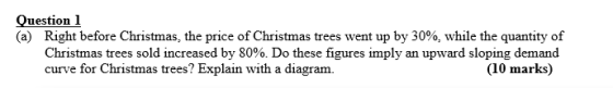 Question 1 (a) Right before Christmas, the price of Christmas trees went up by 30%, while the quantity of Christmas trees sol