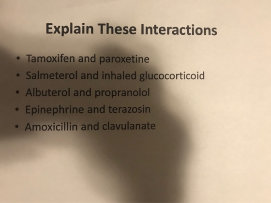 Explain These Interactions . Tamoxifen and paroxetine . Salmeterol and inhaled glucocorticoid . Albuterol and propranolol Epi