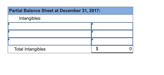 Partial Balance Sheet at December 31, 2017: Intangibles: Total Intangibles