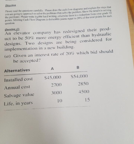 Direction Please read the questions carefully. Please draw the cash flow diagrams and explain the steps that you are going to