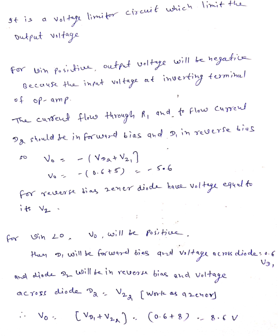 limit the circuit which It is a voltage limitor output voltage for win positive, output voltage will be negative . Because th