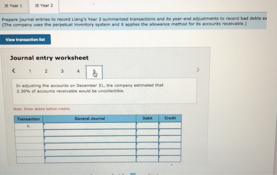 JE Year 1 JE Year 2 Prepare journal entries to record Llangs Year 2 summarized transactions and its year-end adjustments to