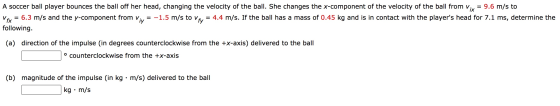 VFX A soccer ball player bounces the ball off her head, changing the velocity of the ball. She changes the x-component of the