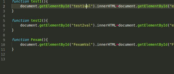 function testi{ 1 document.getElementById ( testlval).innerHTML document.getElement ById ( e 2 4 function test2(){ 5 docum