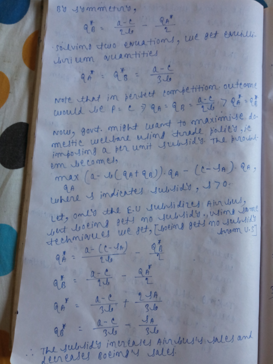 BY symmetry, a an te - PAT lu solving two enuations, we get earuilli- unium quantities Quate Note that im perfect competition