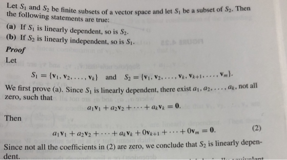 subsets of a vector space and let S, be a subset of S2. Then Let Si and S2 be finite subsets of a vector the following statem