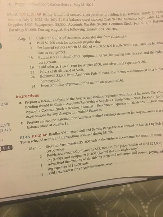 Proper classified balance sheet at May 31, 2022. P3 A 0 1, 2), AP Bindy Crawford created a corporation providing legal servic