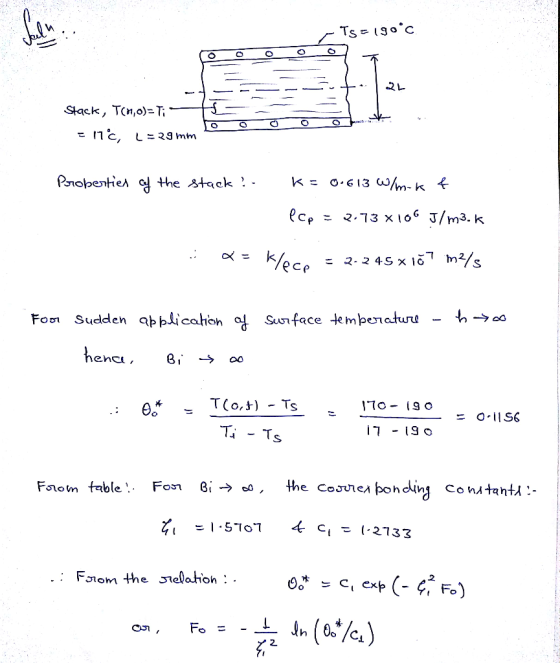 - Ts=190°c 0 0 Oot =-=t O O O 22 tk Stack, T(1,0)=1; - LO O = 11c, L= 29 mm proberties of the stack!. K = 0.613 W/m-k of Pcp