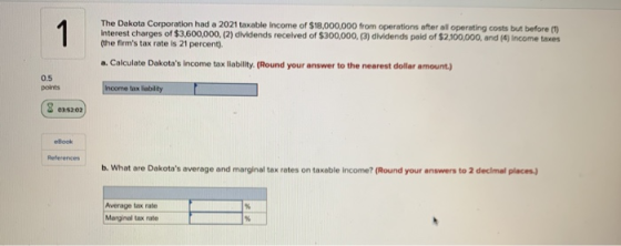 1 The Dakota Corporation had a 2021 taxable income of $18,000,000 from operations after all operating costs but before (1) In