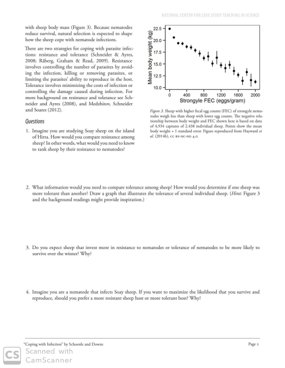 NATIONAL CENTER FOR CASE STUDY TEACHING IN SCIENCE 22.5 . with sheep body mass (Figure 3). Because nematodes reduce survival,