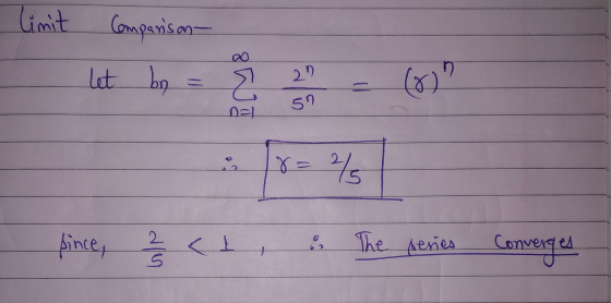 limit Comparison- let by 2n 8 Na (0)? 52 8= 2/5 since, 2 <t 6 The series converges