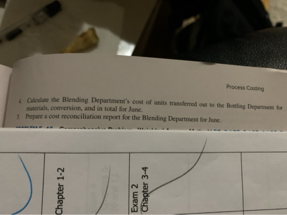 Process Costing Calculate the Blending Departments cost of units transferred out to the Bottling Department for materials, c