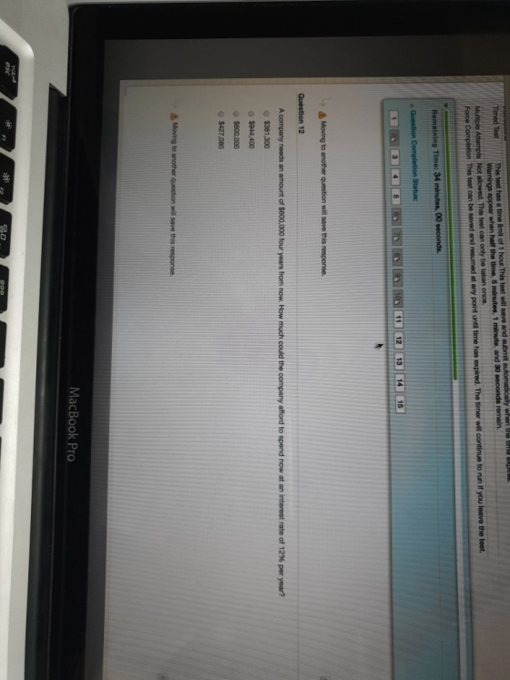Timed Test This test has a time limit of 1 hour. This test will save and submit automatically when the omdeles. Warnings appe