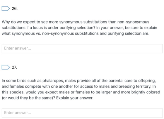 D 26. Why do we expect to see more synonymous substitutions than non-synonymous substitutions if a locus is under purifying s