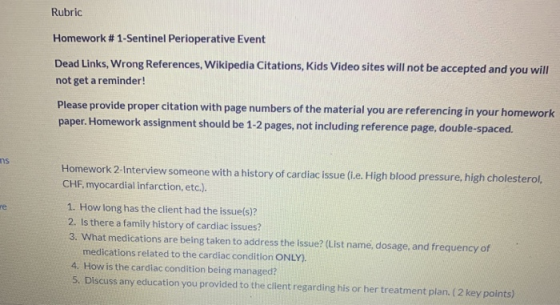 Rubric Homework # 1-Sentinel Perioperative Event Dead Links, Wrong References, Wikipedia Citations, Kids Video sites will not