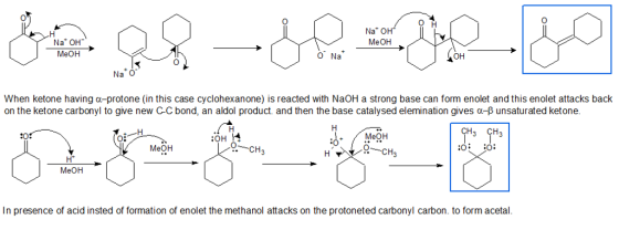 он Na OH MeOH Na OH MeOH O Na 0 When ketone having a-protone (in this case cyclohexanone) is reacted with NaOH a strong base