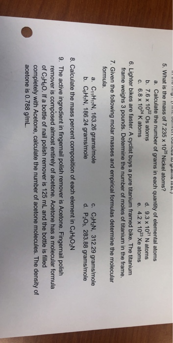 yomon U. What is the mass of 7.235 x 10Ⓡ Nickel atoms? a. Calculate the number of grams in each quantity of elemental atoms b