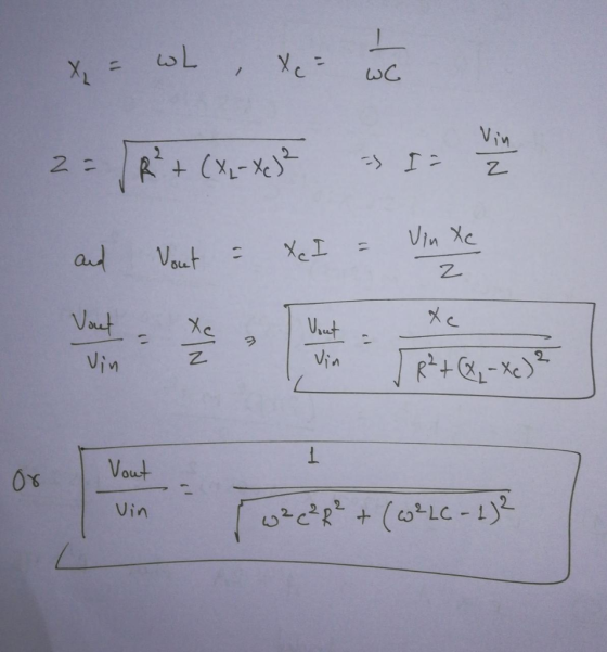 X = wl, &c= we 2 and + (४-४- vont - TI - Vinte 2 Xc ४ Vout Vin + (COLLC -1)