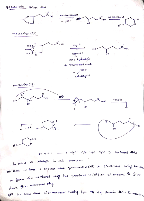 3.( Solution): Given that mechanism (7) no charisa (2) HO OH FO OH HO Mechanism (1): +1 OH +30+ t HO 014 oy HO 420 + H+ UH us