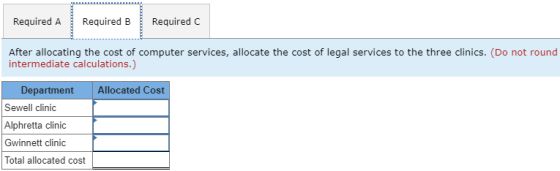 Required A Required B Required C After allocating the cost of computer services, allocate the cost of legal services to the t