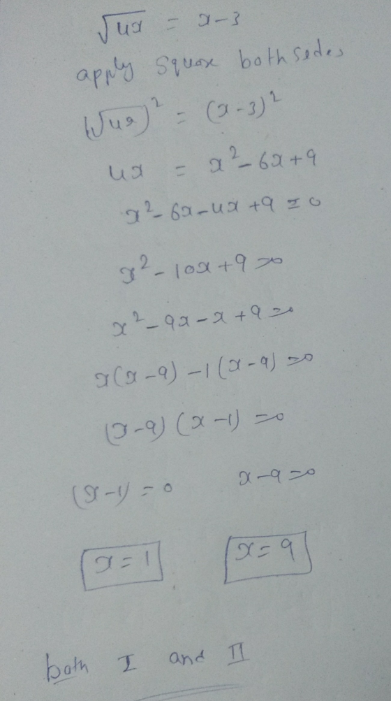 Sua 0-3 apply Squox both sedes Wus)² = (2-3)? =a2_60+9 926a-ux +9 zo 82-10x + 9 0 x2_9a-ata- acara)-1(2-a) so (0-9) (x-1) = x